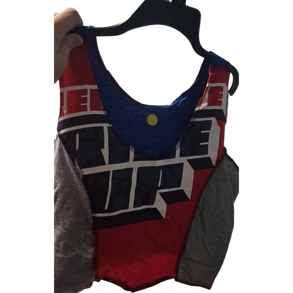 Custom Reworked Rise Up Colorblock Crop Top Red Blue Grey Large - Picture 3 of 3